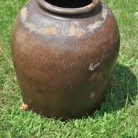 Antique Brown Combed Jar with Character